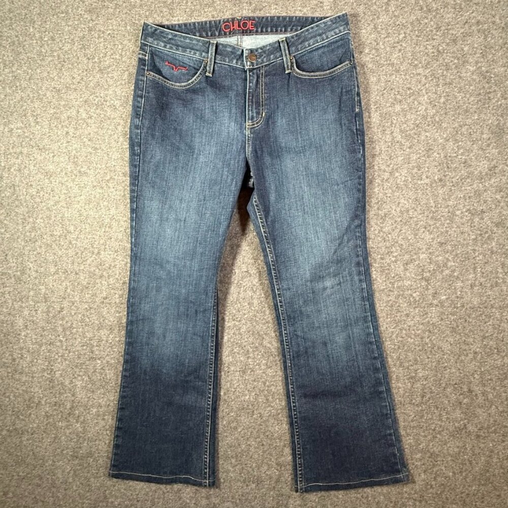 Kimes Ranch Womens Chloe Flare Jeans Medium Wash Sz 14/30 Cotton Rodeo Western